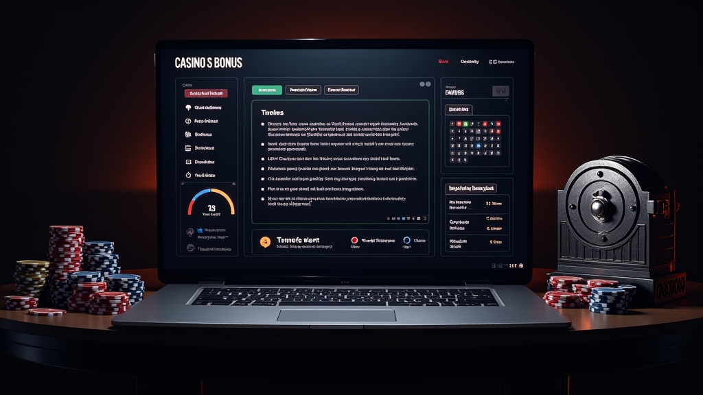 Overzicht van bonusvoorwaarden in een donker casino-dashboard