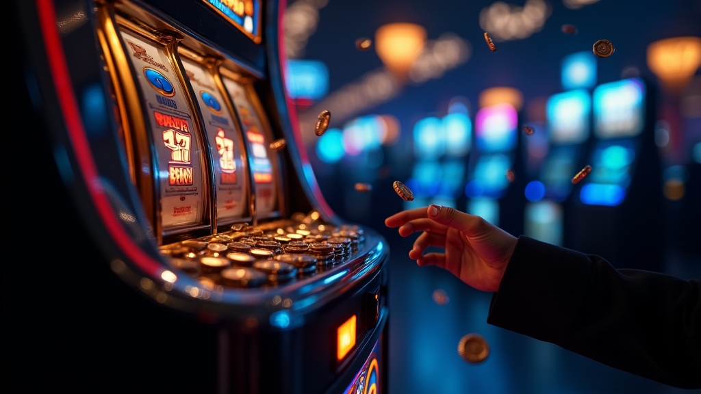 Slotmachine met gratis spins in een donker casino