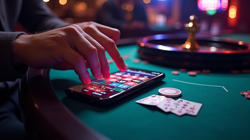 Mobiele telefoon met live casino tafel op het scherm